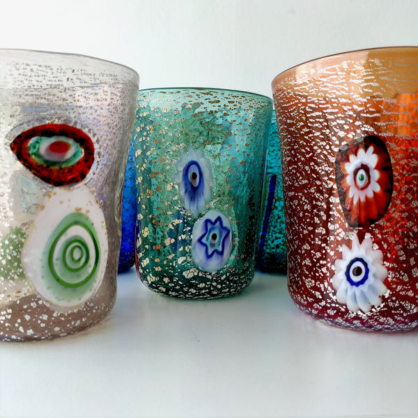 Belteo - Set Multicolore Di Sei Bicchieri Con Caraffa In Vetro Murano -  Made Murano Glass